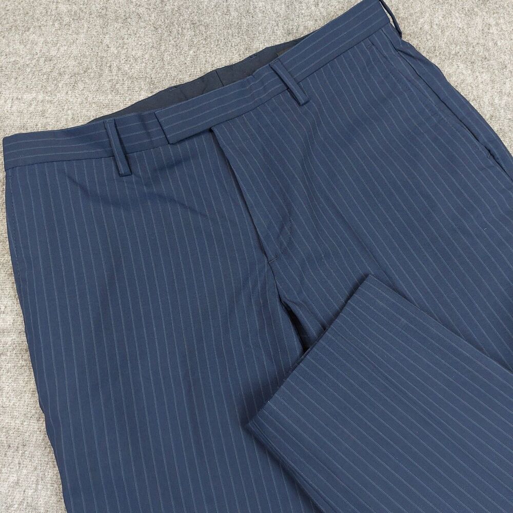 Banana Republic Mens 33x32 (Fit 34x31) Navy Pinstripe Slim Pant Performance Wool